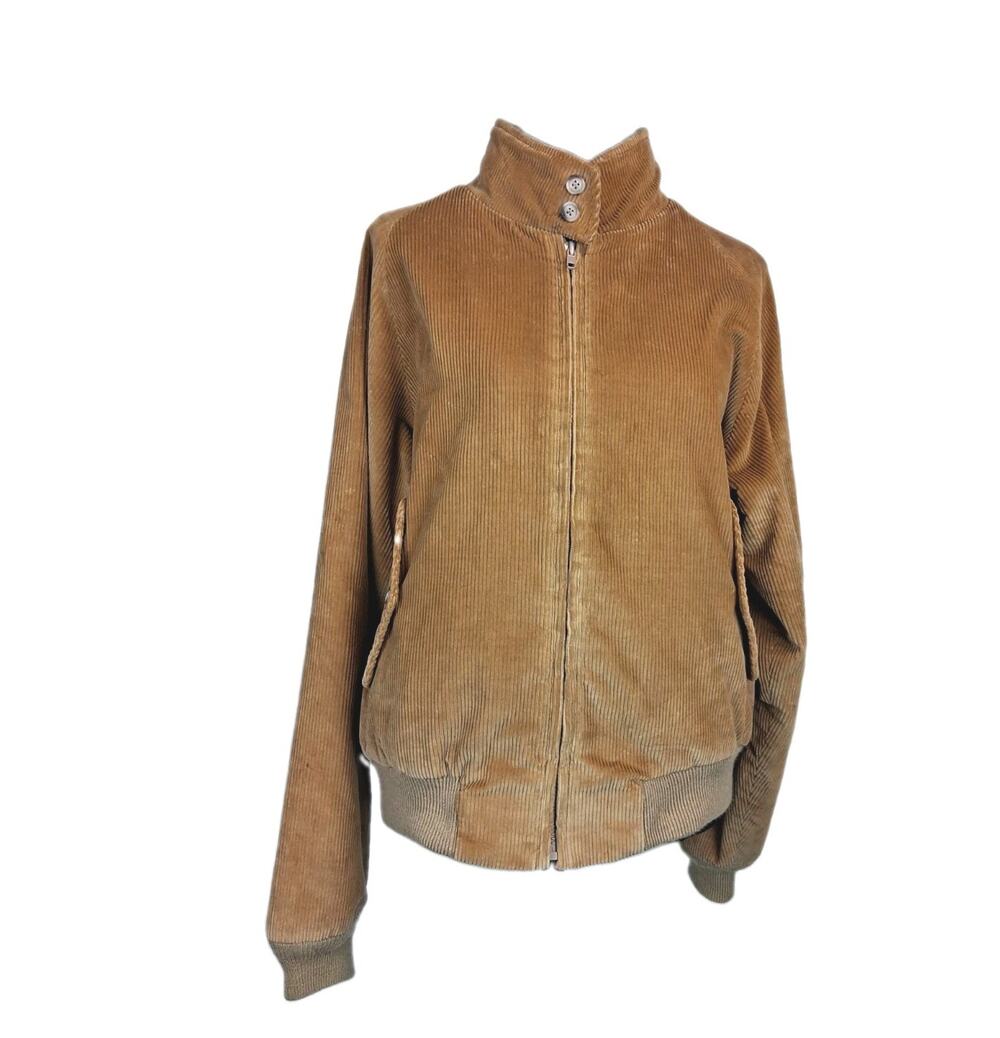 Vintage 90s LL Bean Corduroy Flannel Lined Zip Bomber Coat Jacket Mens Sz 42 Tan
